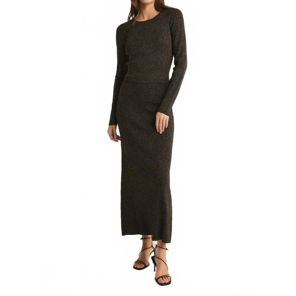 NEW Z SUPPLY goldie metallic crewneck top and skirt set in black